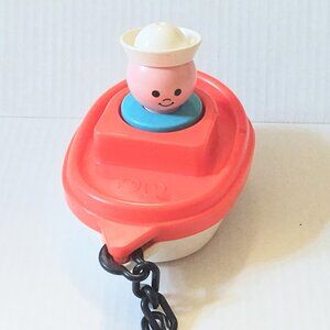 Vintage Fisher Price 1978 Tug Boat Bath Time Toy 1974 Sailor Blue Body